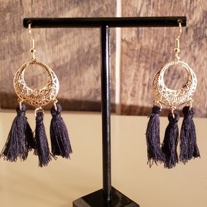 NWOT Black Tassel Drop Earrings